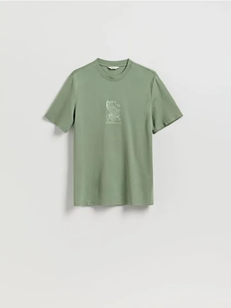 Reserved T-shirt regular z haftem jasnozielony