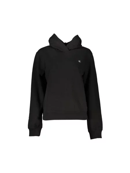 Haftowana bluza z kapturem Calvin Klein Jeans z kapturem z długim rękawem czarna
