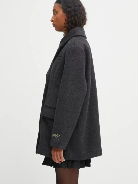 GANNI płaszcz z dodatkiem wełny Double Faced Wool Doublebreasted Blazer szary