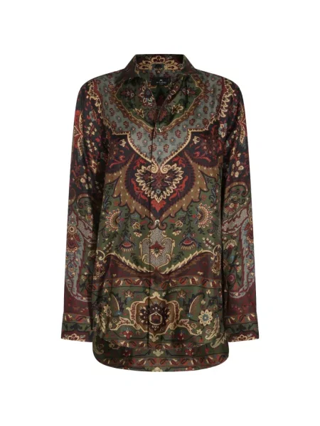 Cămașă Etro de mătase cu imagine cu model pepito verde