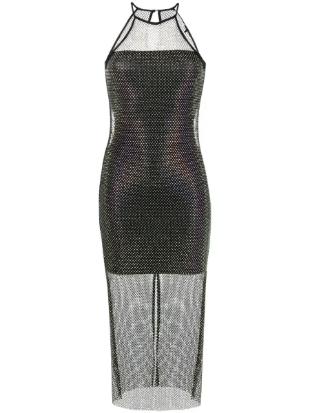 Rochie de cocktail Patrizia Pepe fără mâneci plasă de costum negru