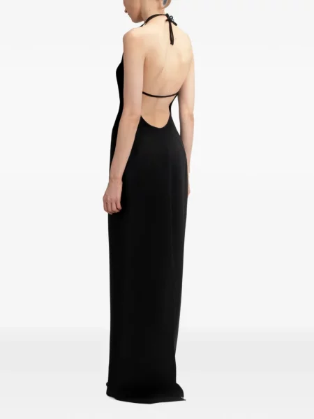 Rochie maxi The Arkow de mătase cu gât halter negru