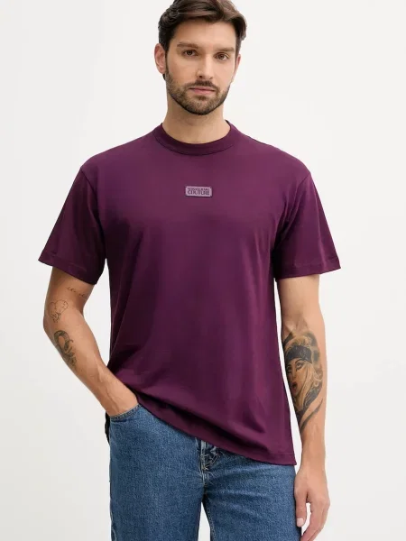 Versace Jeans Couture t-shirt bordowy z aplikacją fioletowa