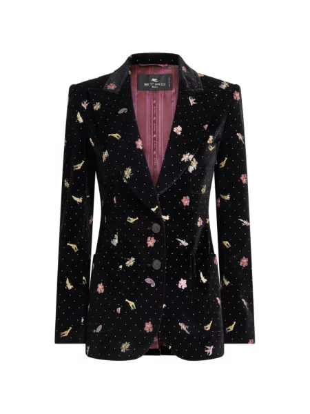 Geacă Etro de catifea cu model floral negru