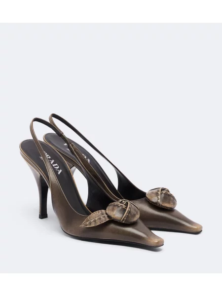 Pantofi cu toc Prada din piele cu model floral cu aplicații gri