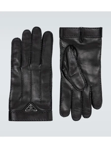 Usnjene rokavice Prada z avtogramom črna