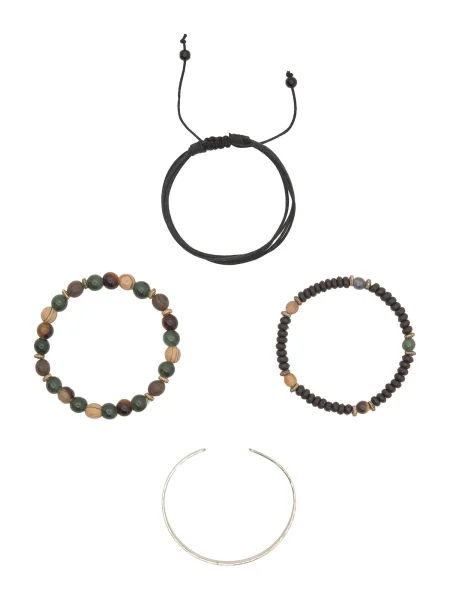 Pull&Bear Náramok kapučíno / tmavozelená strieborná čierna