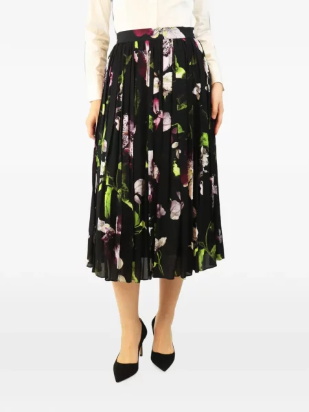 Fustă midi Erdem cu model floral cu imagine negru