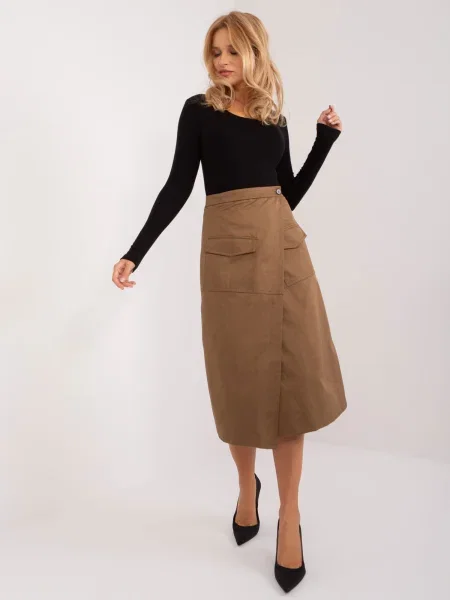 Spódnica midi Fashionhunters do kolan brązowa