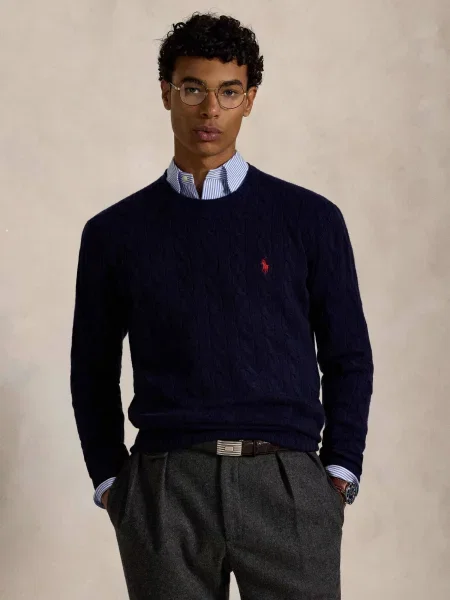 POLO RALPH LAUREN De lână pulover cu adaos de cașmir albastru