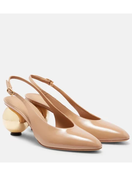 Pantofi cu toc Ferragamo din piele slingback bej