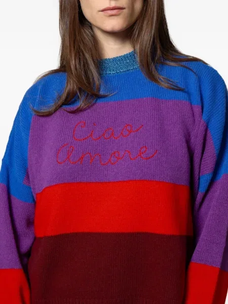 Pulover Giada Benincasa cu broderie cu dungi violet