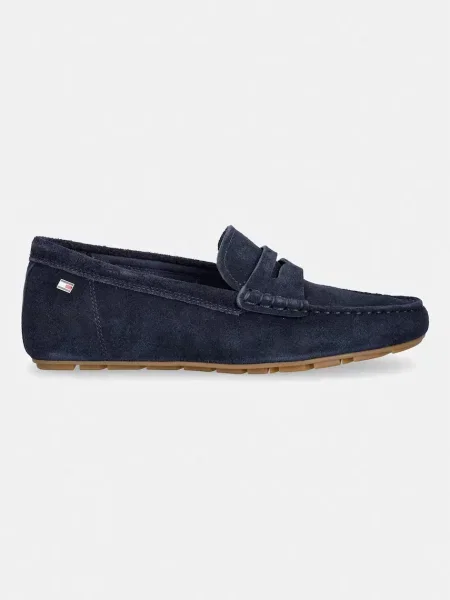 Tommy Hilfiger mokasinke za žene od brušene kože FLAG SOFT SUEDE DRIVER LOAFER plava