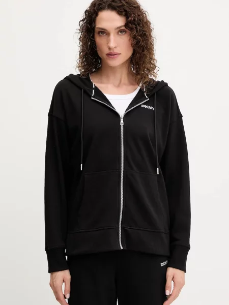 Dkny bluza z kapturem z aplikacją czarny