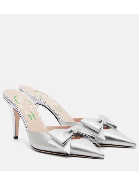 Papuci tip mules Valentino Garavani din piele argintiu