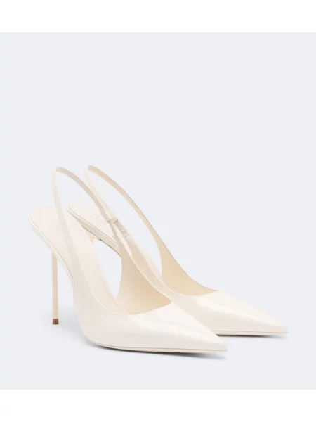 Pantofi cu toc Paris Texas din piele de lac slingback alb
