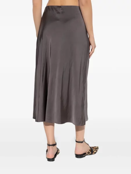 Fustă midi Munthe din satin până la genunchi gri