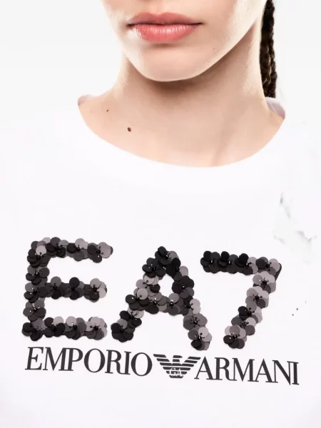 Μπλούζα Ea7 Emporio Armani με παγιέτες λευκό