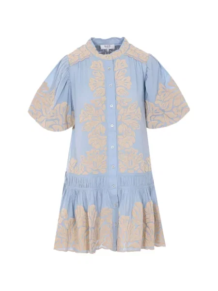 Haftowana mała sukienka mini Sea garniturowa niebieska