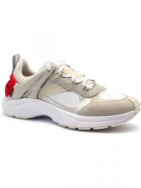 HUGO Sneakers cu adaos de piele alb