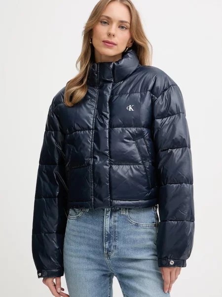 Calvin Klein Jeans Geacă de iarnă Shine Crop Bleumarin