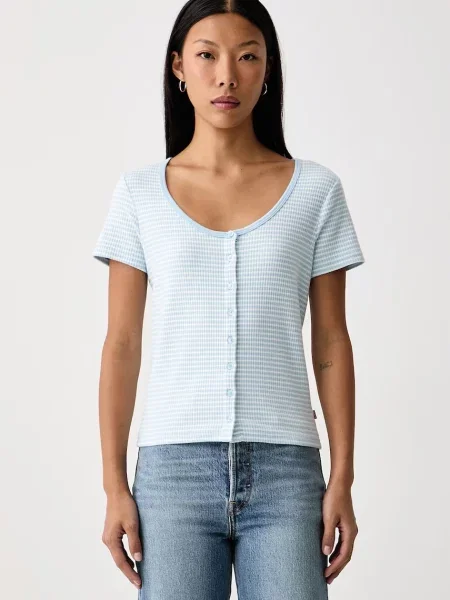 Levi's tričko dámske s bavlnou AUSTEN BUTTON THROUGH SS modrá