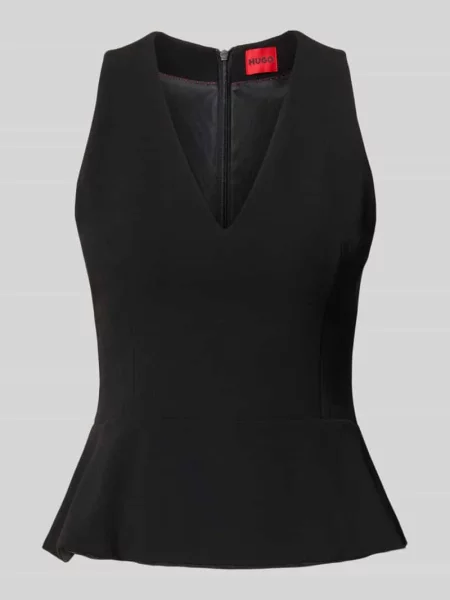 Bluzka bez rękawów o kroju slim fit z baskinką Hugo czarna