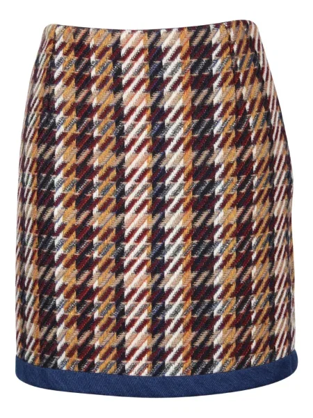 Mała spódnica jeansowa Sandro w kratkę z nadrukiem brązowa