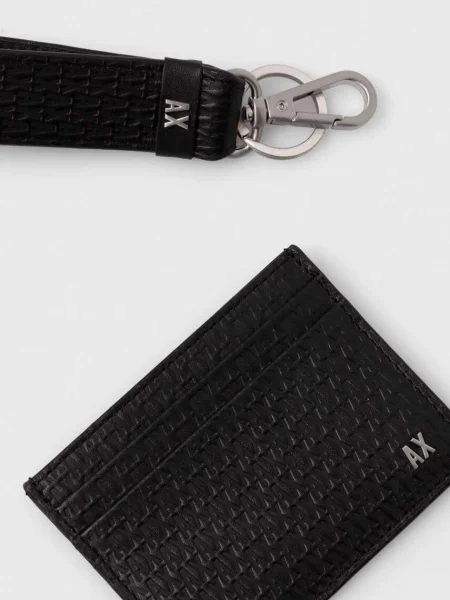 Armani Exchange bőr kártyatartó és kulcstartó fekete