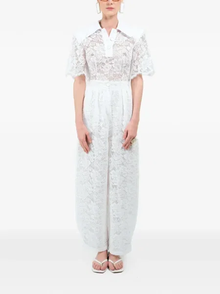 Pantaloni Rowen Rose din dantelă alb