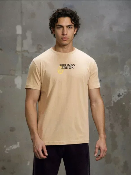 Sinsay koszulka z napisem beżowy