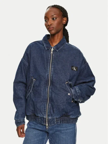 Дънково яке Calvin Klein Jeans зимен модел с уголемена кройка тъмносиньо