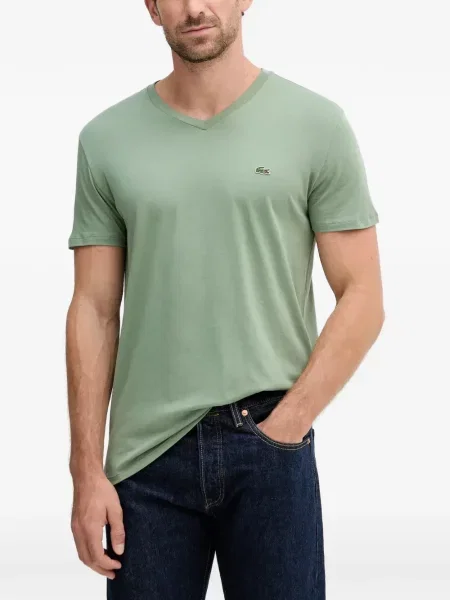 Tricou Lacoste cu decolteu în V cu autograf verde