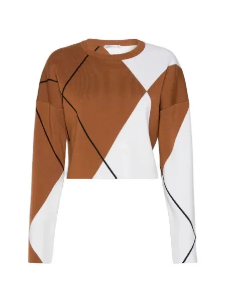 Decupat pulover Max Mara cu imprimeu geometric maro