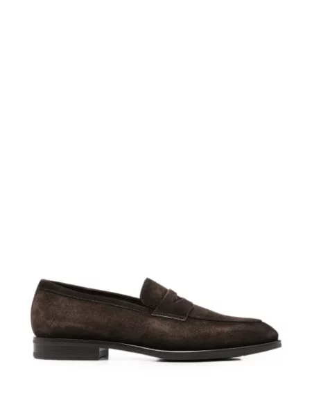 Pantofi loafer Santoni din piele de căprioară maro