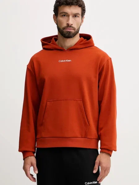 Mikina Calvin Klein Performance s kapucí s potiskem oranžová