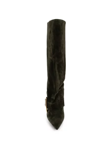 Botine Balmain din piele de căprioară cu cataramă verde