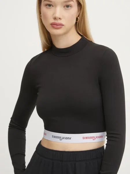Cropped póló Tommy Jeans fekete
