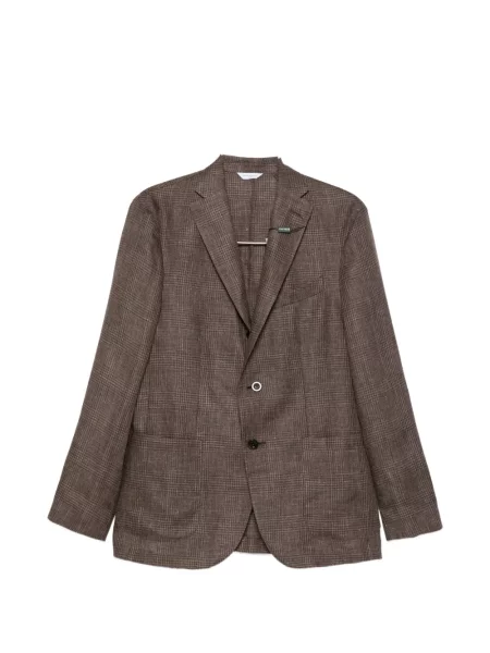 Geacă Boglioli în carouri cu un singur rând de nasturi maro