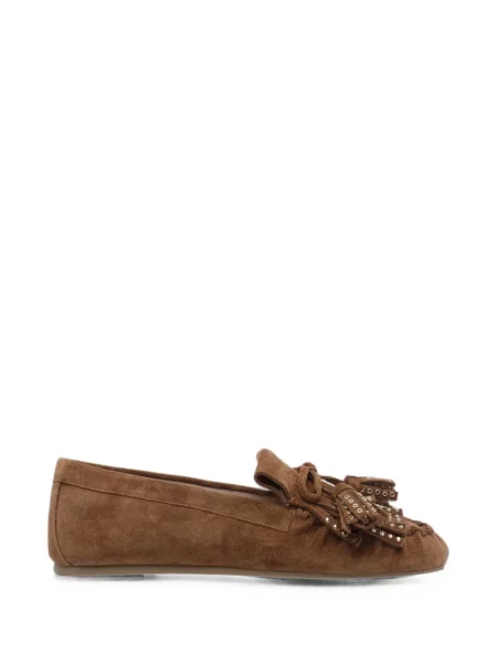 Pantofi loafer Stuart Weitzman cu franjuri din piele de căprioară maro