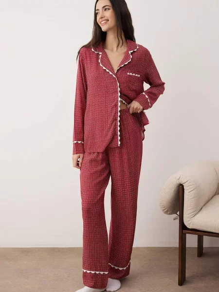 Trendyol Pijama roșu / roșu burgundy / murdar alb