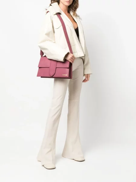 Iš natūralios odos odinė rankinė Jacquemus violetinė