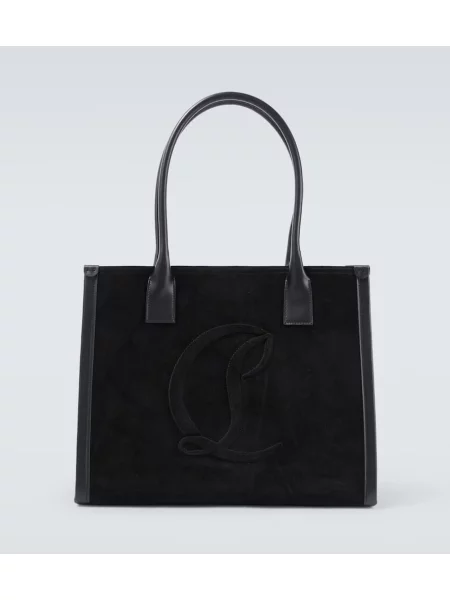 Geantă Christian Louboutin din piele de căprioară negru