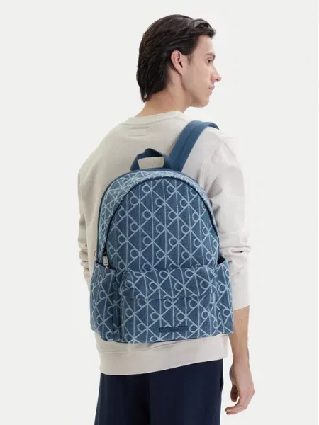 Calvin Klein Раница Emblem Aop Denim Round Backpack син