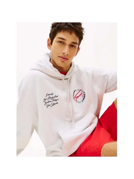 Tommy Jeans Mikina tmavomodrá / svetlosivá / červená sivá