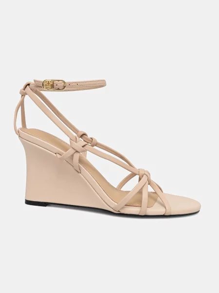 Tommy Hilfiger Usnjeni sandali LEATHER KNOTS WEDGE SANDAL bež