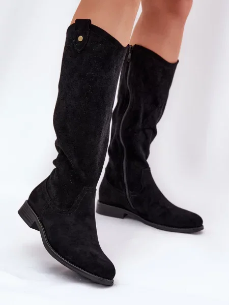 Kozačky S. Barski na plochém podpatku černé