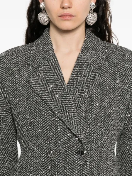 Geacă Alessandra Rich cu paiete cu model herringbone gri