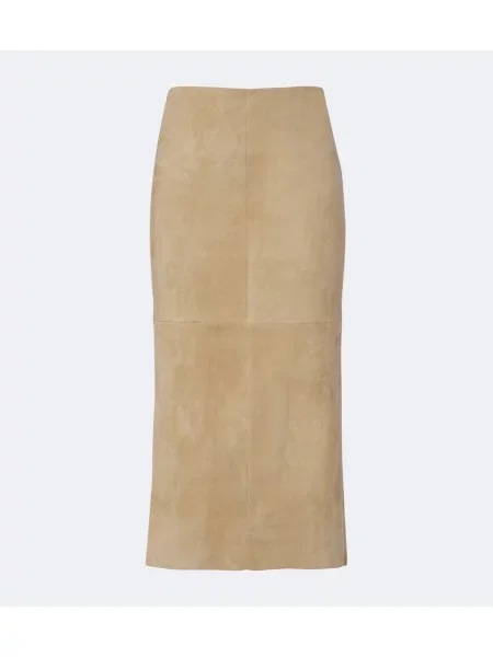 Fustă midi Stouls din piele de căprioară bej