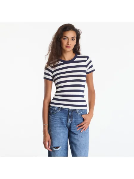Tričko GUESS Ss Cn Michela Striped Tee Blackened Blue/ Cream S modré